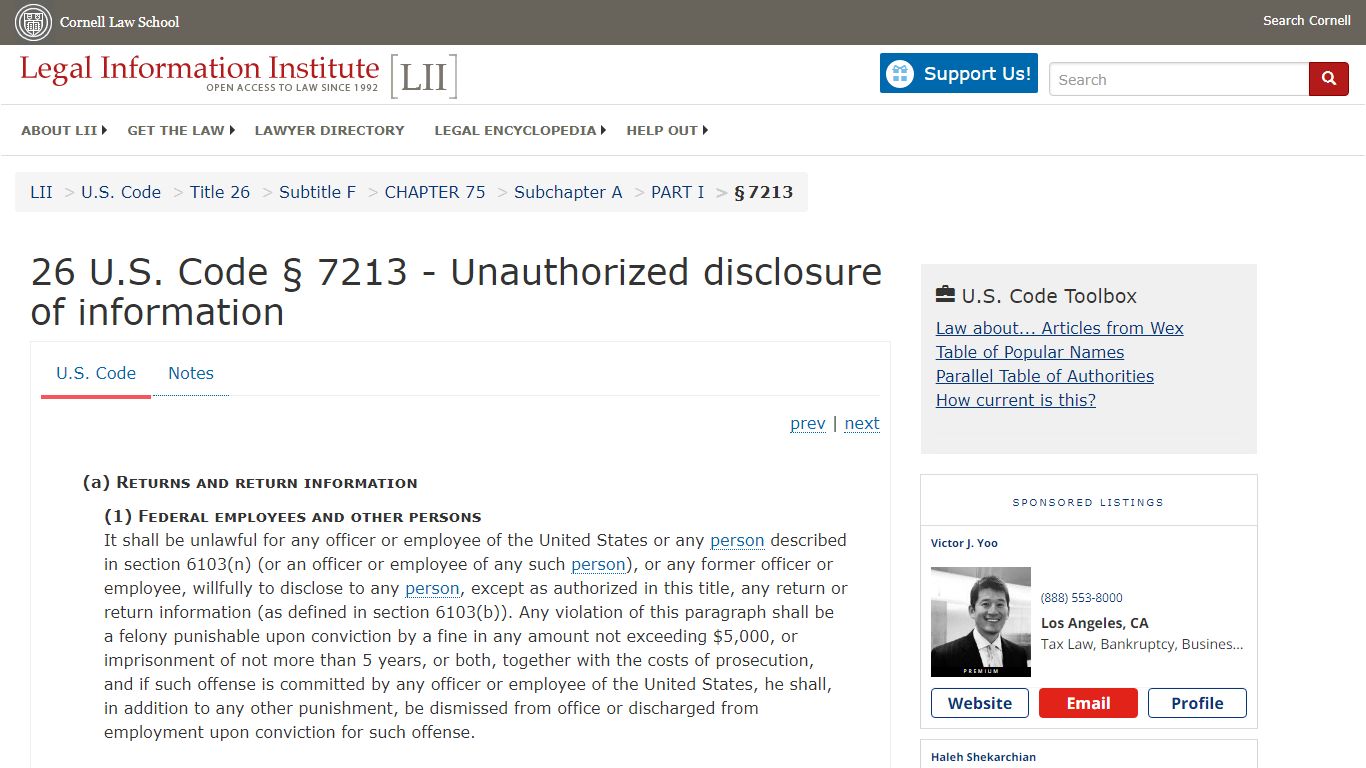 26 U.S. Code § 7213 - Unauthorized disclosure of information